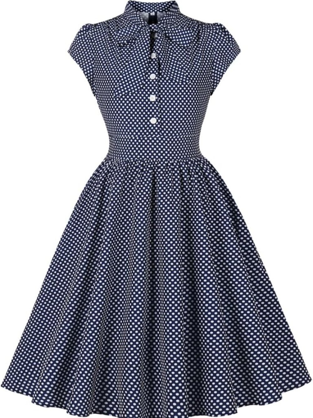 Wellwits - Large - Vintage Inspired - Navy Blue and White Polka Dot Swing Dress